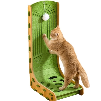 Placă de zgâriere pentru pisici în formă de L, din felt, durabilă, design vertical din pluș, cu cuib integrat și cutie pentru mingi