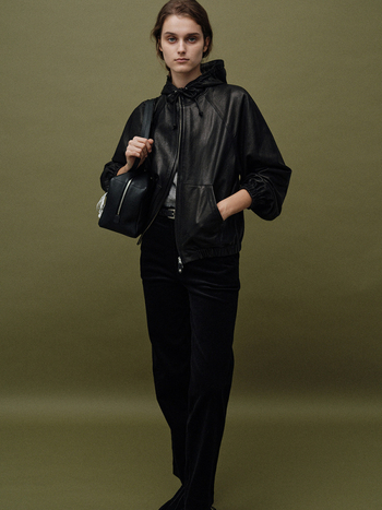 Jachetă damă din piele artificială cu glugă, stil coreean de designer, croială lejeră, fermoar