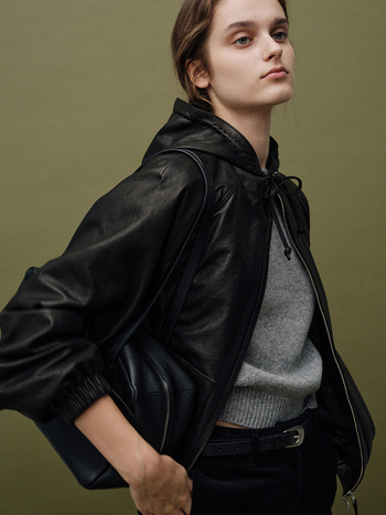 Jachetă damă din piele artificială cu glugă, stil coreean de designer, croială lejeră, fermoar