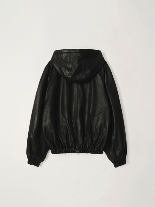 Jachetă damă din piele artificială cu glugă, stil coreean de designer, croială lejeră, fermoar