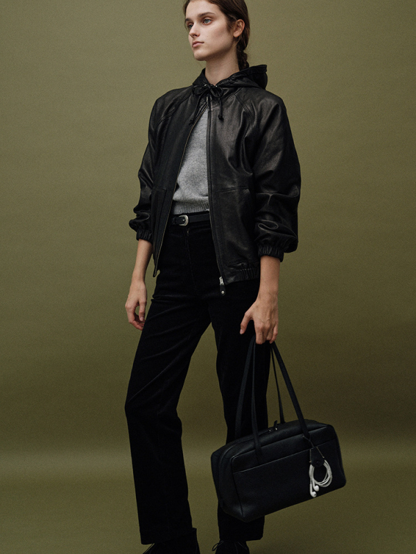 Jachetă damă din piele artificială cu glugă, stil coreean de designer, croială lejeră, fermoar