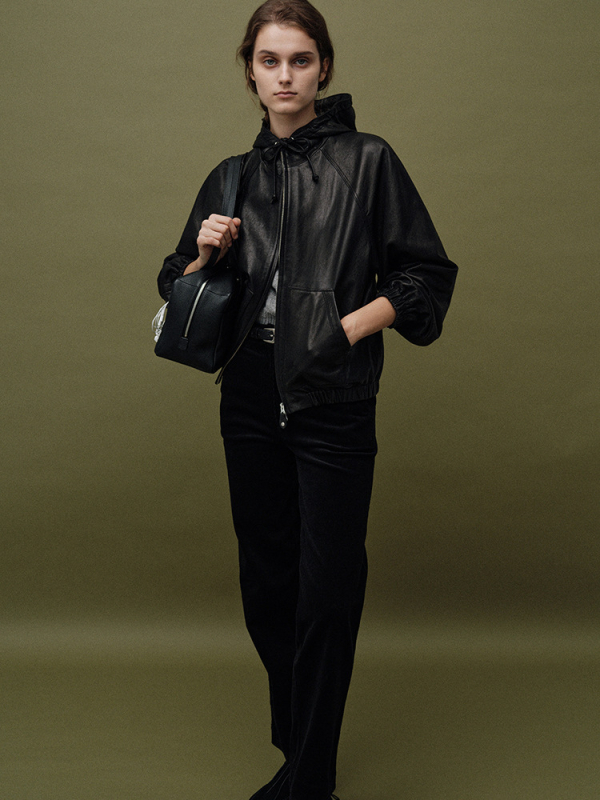 Jachetă damă din piele artificială cu glugă, stil coreean de designer, croială lejeră, fermoar