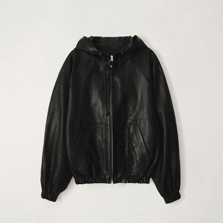 Jachetă damă din piele artificială cu glugă, stil coreean de designer, croială lejeră, fermoar
