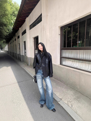 Jachetă din piele PU, guler înalt, închidere cu fermoar, mâneci Raglan, croială lejeră