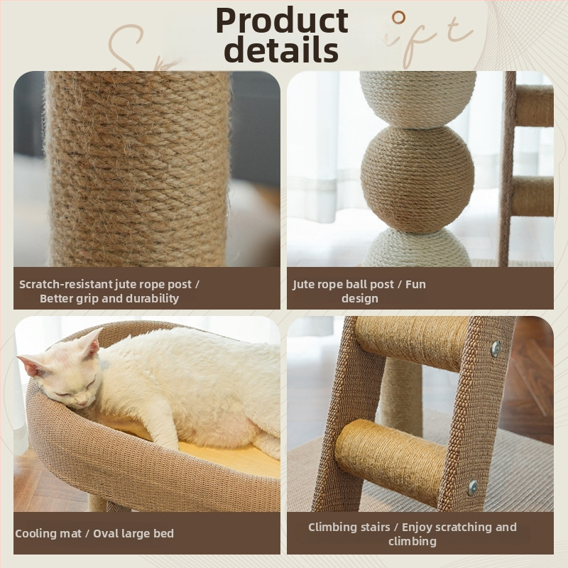 Mačacia veža s integrovaným hniezdom a škrabadlom – látka, pastoraálny štýl, Meow Fairy