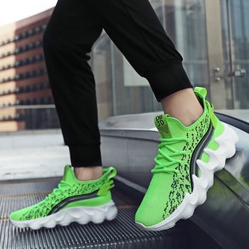 Pantofi de alergare pentru bărbați, cu partea superioară din plasă, respirabili, talpă MD, branț PU, șireturi