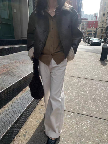 Palton din PU cu rever, închidere dublă, croială lejeră, mâneci lungi, stil coreean/japonez, iarnă 2025