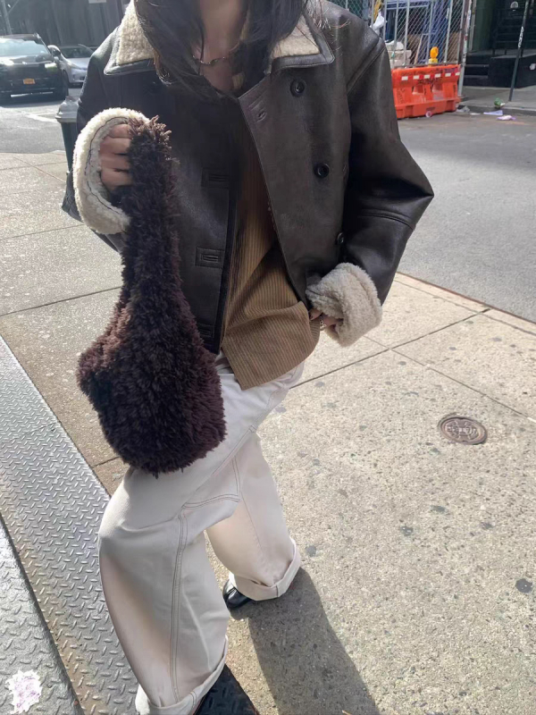 Palton din PU cu rever, închidere dublă, croială lejeră, mâneci lungi, stil coreean/japonez, iarnă 2025