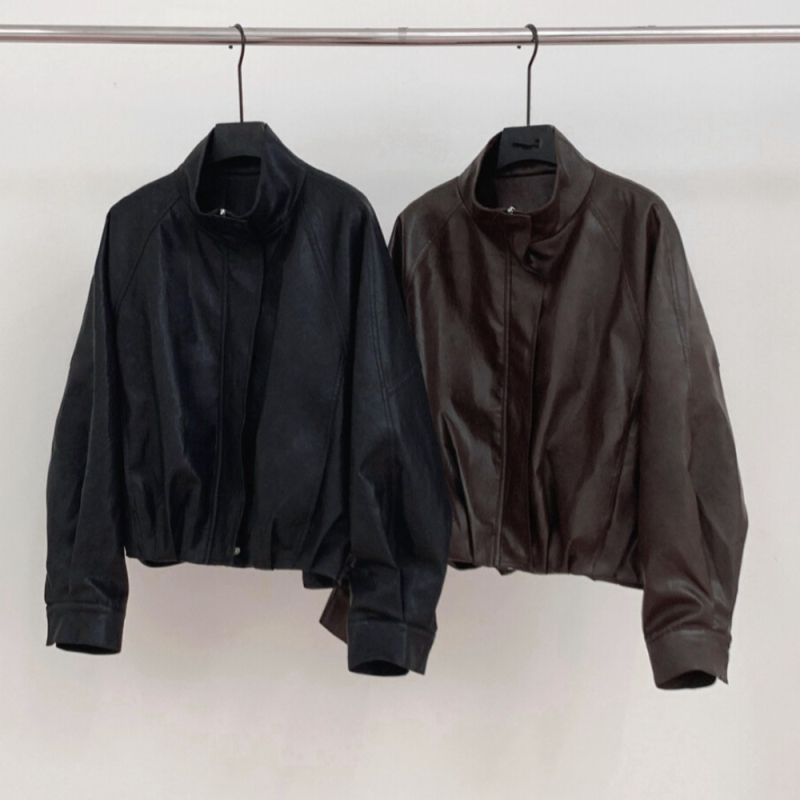 PU imitacijska kožna moto jakna, dugi rukavi, ovratnik lapel, prednji zip, jesen 2025
