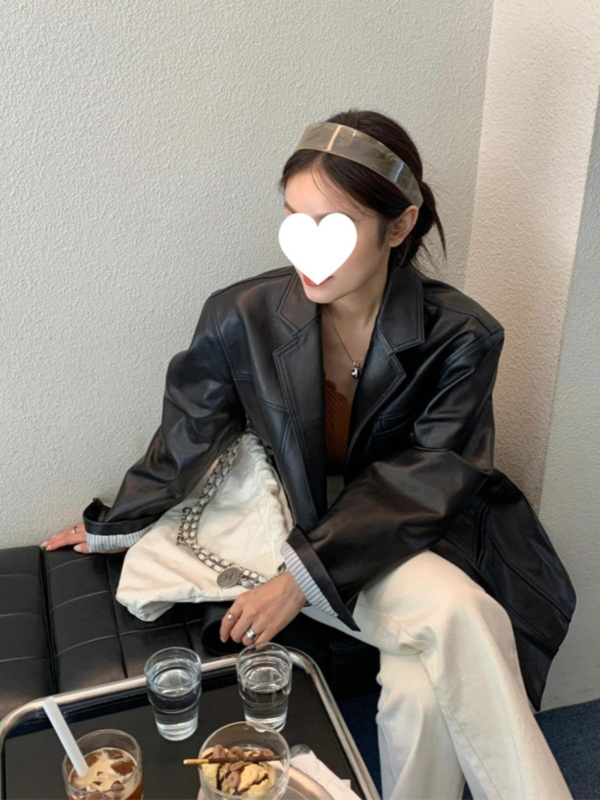 Ženska PU kožna jakna, slobodan kroj, sakó ovratnik, jednostruko kopčanje, jesen 2025