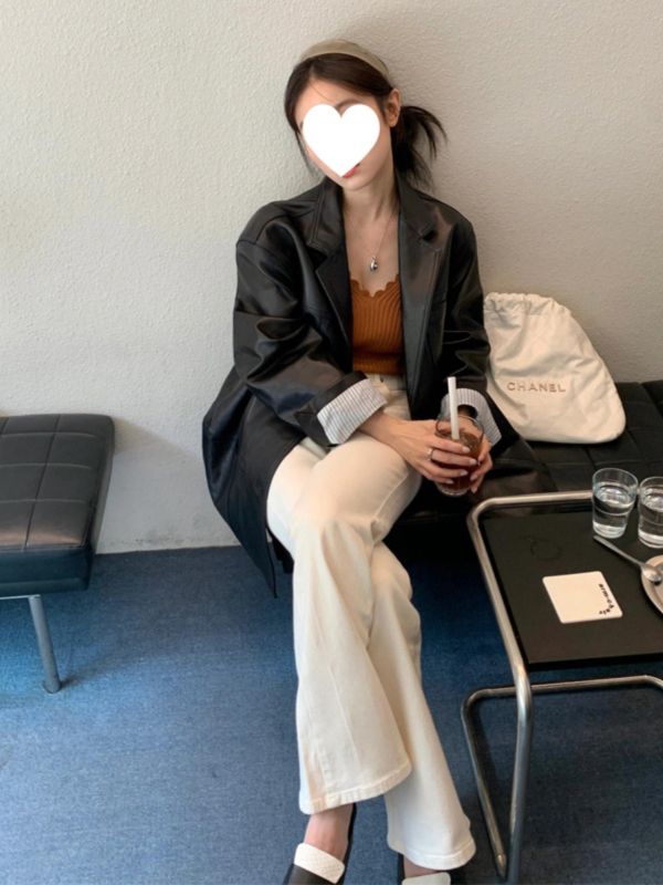 Ženska PU kožna jakna, slobodan kroj, sakó ovratnik, jednostruko kopčanje, jesen 2025