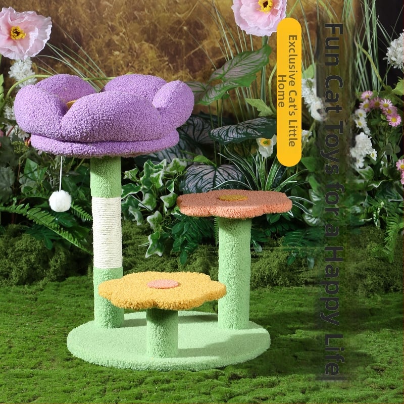 Dreams come true Fából készült macskás mászófa meleg odúval, ugró platformával és integrált karmoló oszloppal