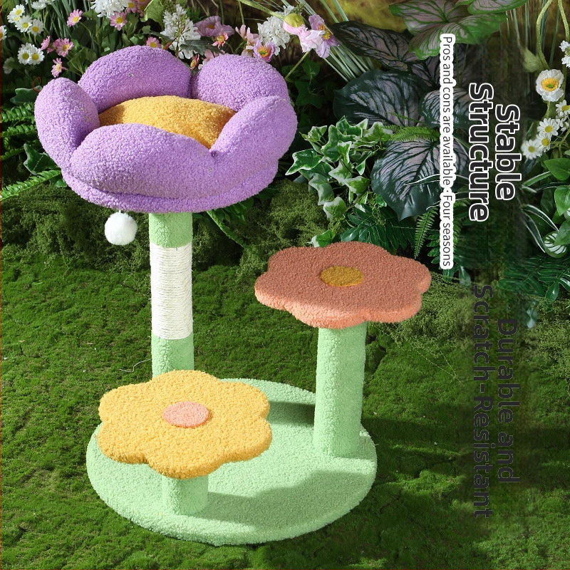 Dreams come true Fából készült macskás mászófa meleg odúval, ugró platformával és integrált karmoló oszloppal