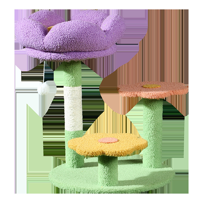 Dreams come true Fából készült macskás mászófa meleg odúval, ugró platformával és integrált karmoló oszloppal