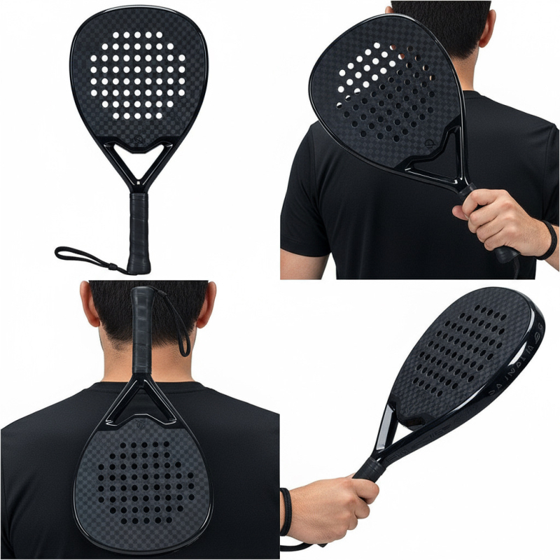 12K karbonska vlakna raketa za Padel/Tenis, oblik kapljice vode, dizajn ploča-mreža, težina 95–100 g, direktan udarac