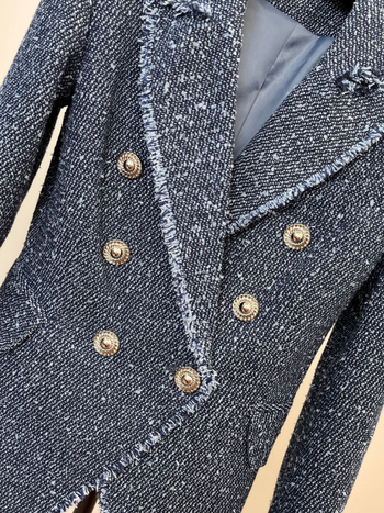 Ženski tweed sako s polka-dot uzorkom, dvostruko kopčanje, uski kroj, pamukova smjesa tkanine
