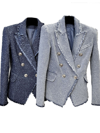 Ženski tweed sako s polka-dot uzorkom, dvostruko kopčanje, uski kroj, pamukova smjesa tkanine