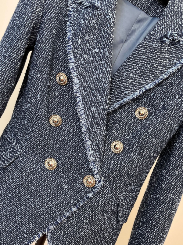 Ženski tweed sako s polka-dot uzorkom, dvostruko kopčanje, uski kroj, pamukova smjesa tkanine