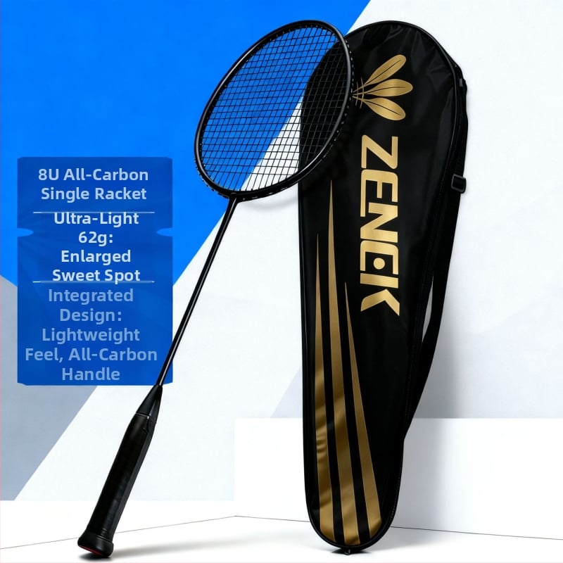 Raketa za badminton s karbonskim okvirom, težina 75–79 g, ravna osovina, držač G4