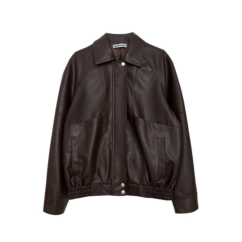 Ženska PU kožna bikerska jakna s polo ovratnikom, širok kroj, dugi raglani rukavi, retro japansko-korejski stil, proljeće 2026