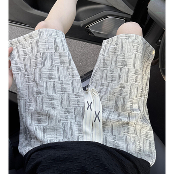 Muške šorceve s američkim kariranim uzorkom i all-over otiskom, 100% poliester, ravni kroj, ljeto, korejski stil