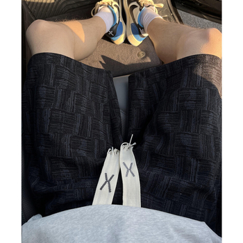 Muške šorceve s američkim kariranim uzorkom i all-over otiskom, 100% poliester, ravni kroj, ljeto, korejski stil