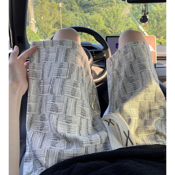 Muške šorceve s američkim kariranim uzorkom i all-over otiskom, 100% poliester, ravni kroj, ljeto, korejski stil