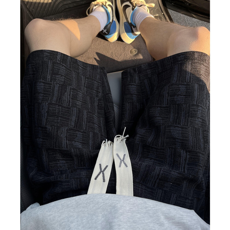 Muške šorceve s američkim kariranim uzorkom i all-over otiskom, 100% poliester, ravni kroj, ljeto, korejski stil