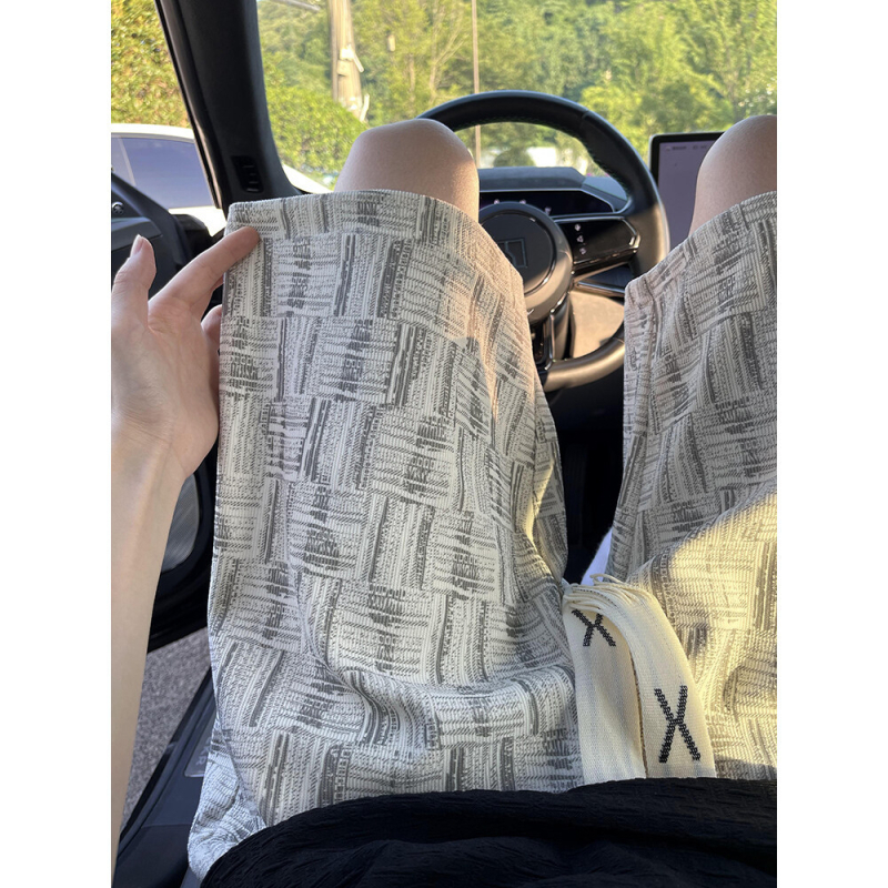 Muške šorceve s američkim kariranim uzorkom i all-over otiskom, 100% poliester, ravni kroj, ljeto, korejski stil