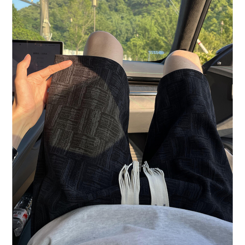 Muške šorceve s američkim kariranim uzorkom i all-over otiskom, 100% poliester, ravni kroj, ljeto, korejski stil