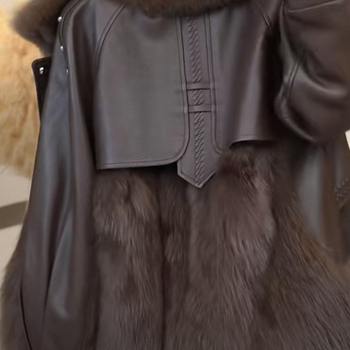 Kožni kaput od umjetne kože s chenille materijalom, kapuljača, redovita duljina, bez krzna na ovratniku