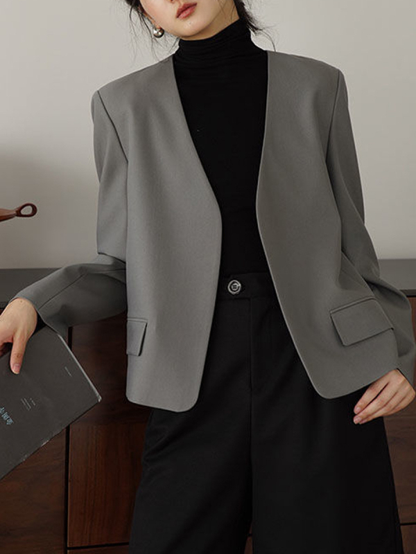 Sacou dama fără guler, stil britanic, croială lejeră, mâneci lungi, lungime 50-65 cm