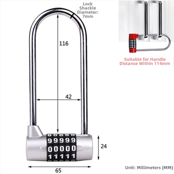 5-znamenkasta kombinirana brava za ormariće, mehanička brava od cinkove legure, model JL – duga U-oblik grede, pogodna za ormariće, garderobe, arhivske ormariće i ormariće za cipele