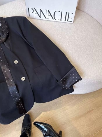 Ženski blejzer, A-silueta, ploski rever, dugi rukavi, jednostruko kopčanje, tkanina od poliestera, minimalistički casual stil, zimska kolekcija 2025
