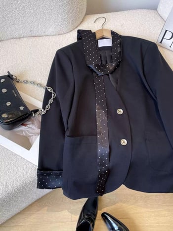 Ženski blejzer, A-silueta, ploski rever, dugi rukavi, jednostruko kopčanje, tkanina od poliestera, minimalistički casual stil, zimska kolekcija 2025