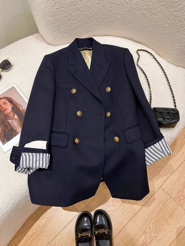 Sacou feminin de costum: nasturi dubli, broderie, poliester, lungime medie, rever de costum (Toamna 2023)