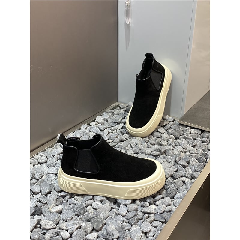 Férfi Chelsea bakancs valódi bőrből, magas szárú casual bakancs ősz-télre, felső nubuk bőrből, meleg rövid plüss bélés