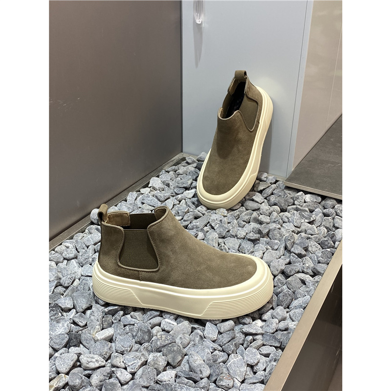 Férfi Chelsea bakancs valódi bőrből, magas szárú casual bakancs ősz-télre, felső nubuk bőrből, meleg rövid plüss bélés