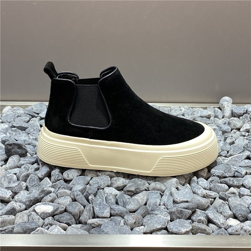 Férfi Chelsea bakancs valódi bőrből, magas szárú casual bakancs ősz-télre, felső nubuk bőrből, meleg rövid plüss bélés