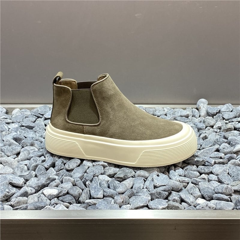 Férfi Chelsea bakancs valódi bőrből, magas szárú casual bakancs ősz-télre, felső nubuk bőrből, meleg rövid plüss bélés