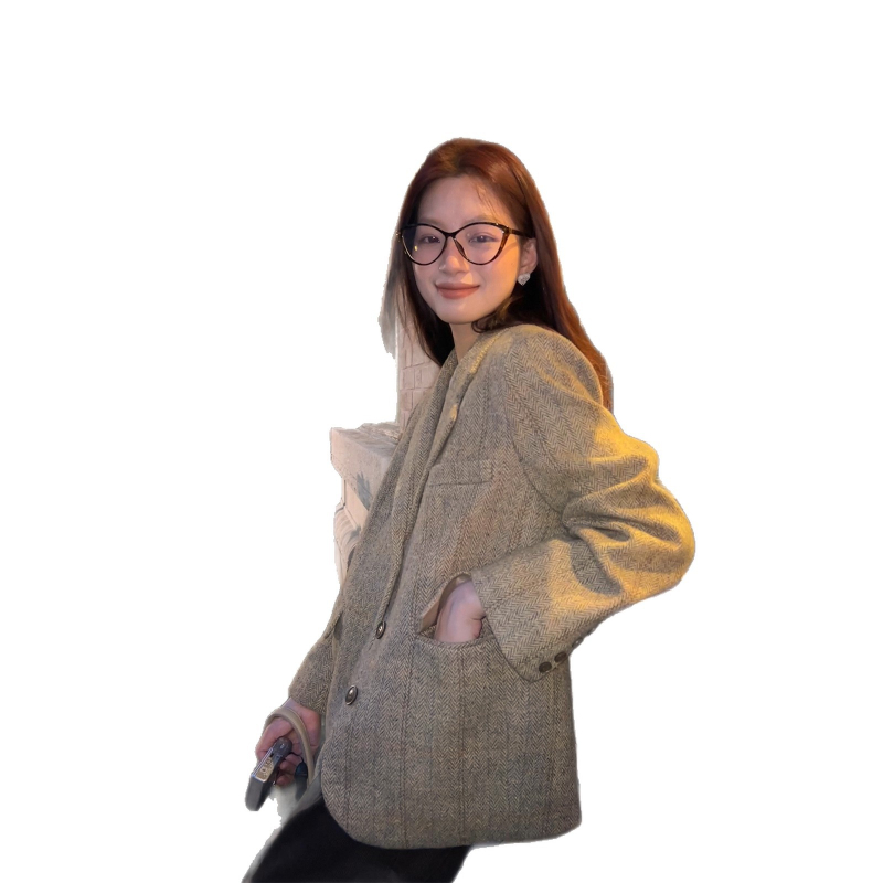 Ženski sako vuneno-mješane tkanine s grid-pattern, pravilan kroj, normalna duljina, notch ovratnik, jednodjelni
