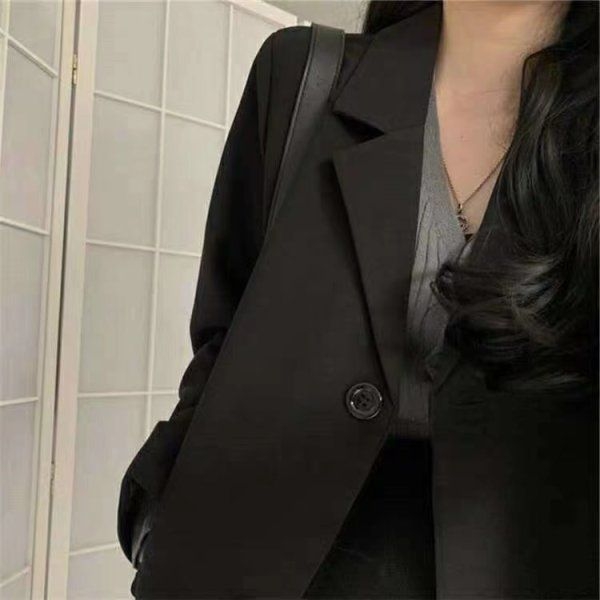 Blazer dama — stil coreean, croi liber, poliester, guler sacou, mâneci lungi