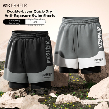 Muške kupaće hlače s dvostrukom slojem, otisak, poliester 92%, podstava poliester 95%, težina 220 g, stil briefs, za plivanje i hodanje u vodi