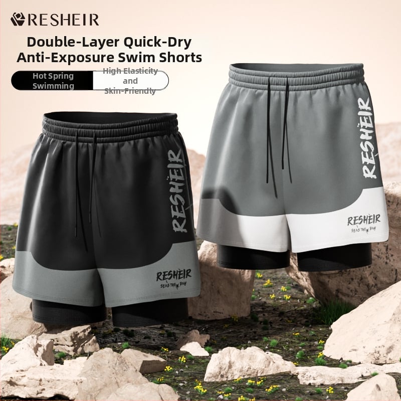 Muške kupaće hlače s dvostrukom slojem, otisak, poliester 92%, podstava poliester 95%, težina 220 g, stil briefs, za plivanje i hodanje u vodi