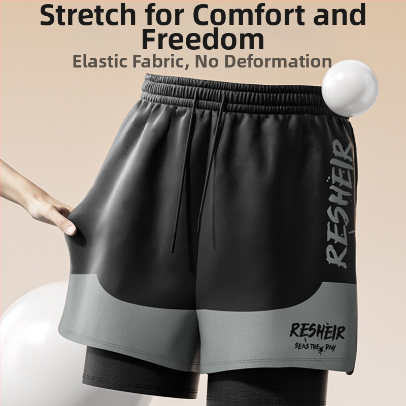 Muške kupaće hlače s dvostrukom slojem, otisak, poliester 92%, podstava poliester 95%, težina 220 g, stil briefs, za plivanje i hodanje u vodi