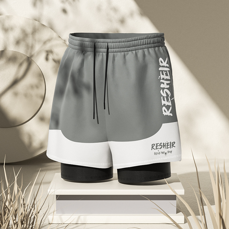 Muške kupaće hlače s dvostrukom slojem, otisak, poliester 92%, podstava poliester 95%, težina 220 g, stil briefs, za plivanje i hodanje u vodi