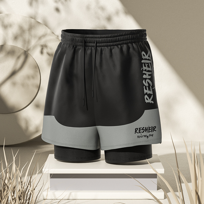 Muške kupaće hlače s dvostrukom slojem, otisak, poliester 92%, podstava poliester 95%, težina 220 g, stil briefs, za plivanje i hodanje u vodi