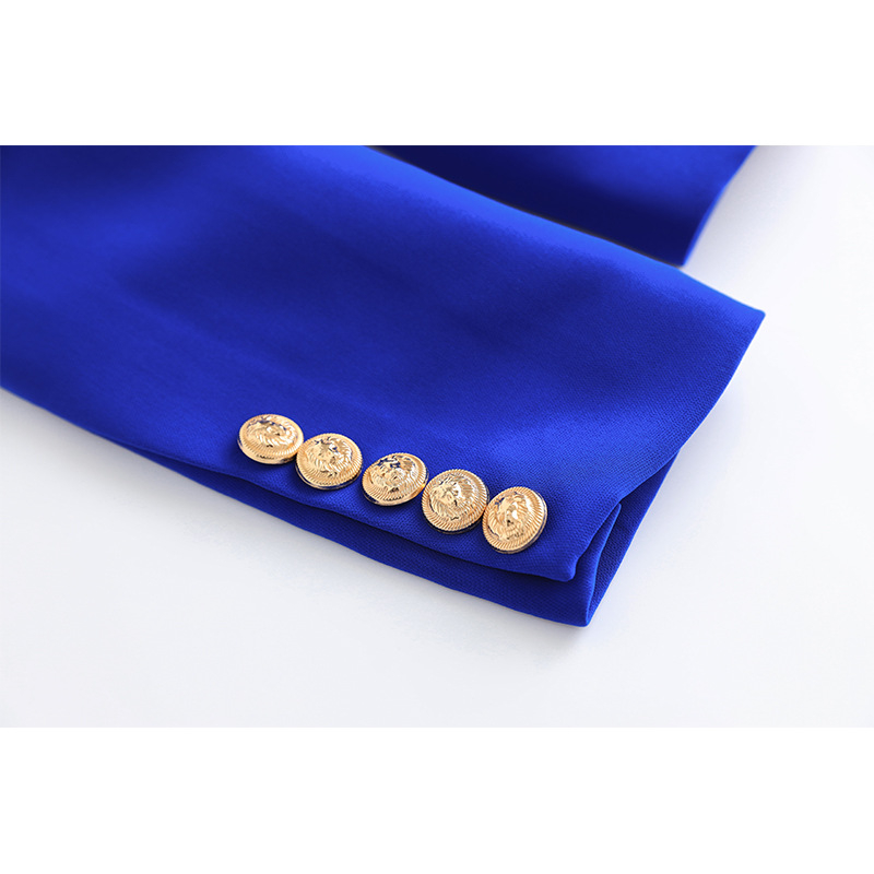 Blazer dama slim cu nasturi dubli – din amestec de bumbac și poliester, guler de sacou, mâneci lungi, model solid