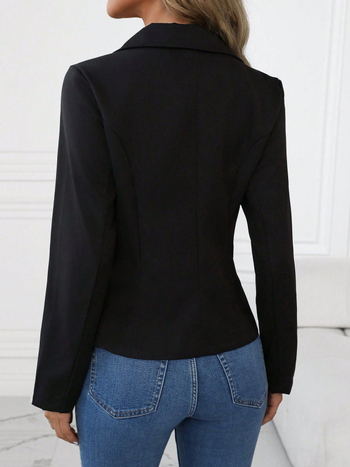 Sacou blazer dama, cu guler lapel, închidere cu un nasture, poliester, mâneci lungi, lungime standard 50–65 cm