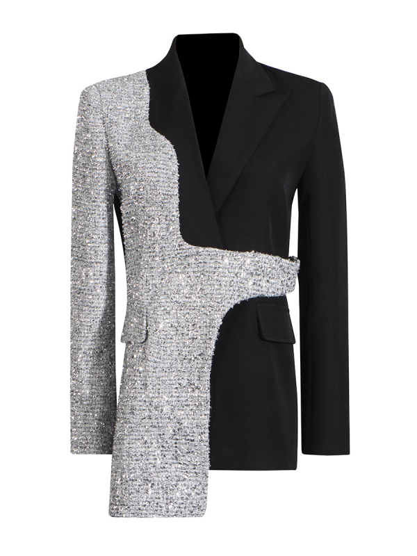 Žensko sako sa slim-fit krojem, patchwork prešivanjem i color-blocking dizajnom, od poliestera, s dugim rukavima